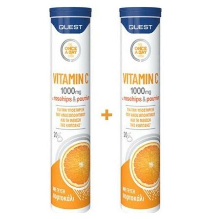Quest Vitamin C 1000mg With Rosehips & Rutin 2 x 20 Αναβράζοντα Δισκία Γεύση Πορτοκάλι.